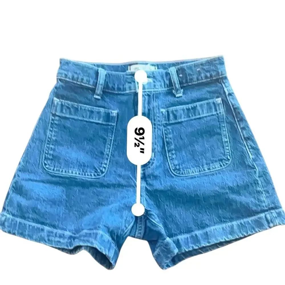 Madewell High-Rise Sailor Short Women 25 XS Blue Denim Patch Pocket Cuffed